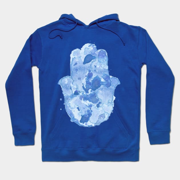 Blue Watercolor Hamsa - Evil Eye Protection Hoodie by JMM Designs